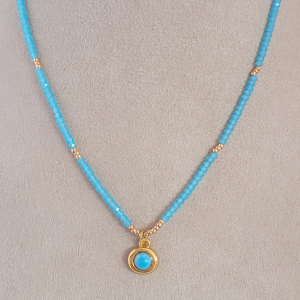 Colar Cristais Azul Claro Verniz Italiano 40cm + Extensor