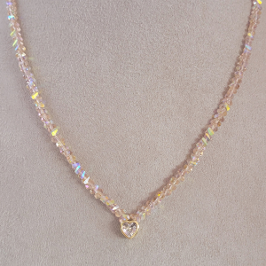 Colar Cristais Lapidado Com Pingente Coração Verniz Italiano 40cm + Extensor