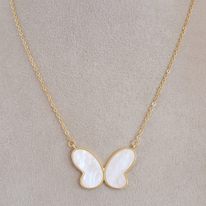 Conjunto Elo Oval Borboleta Resinada Folheado A Ouro 45cm