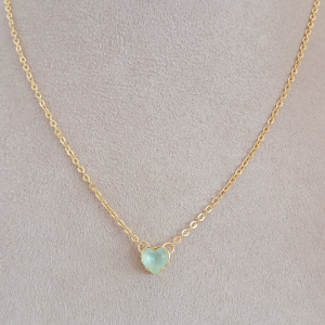 Conjunto Elo Oval Coração Verde Água Folheado A Ouro 40cm + Extensor