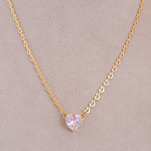 Colar Elo Coração com Zircônia Folheado A Ouro 40cm + Extensor