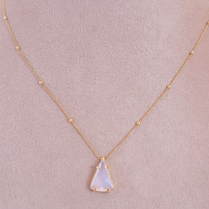 Conjunto Elo Bolinha Triângulo Leitoso Branco Folheado A Ouro 45cm