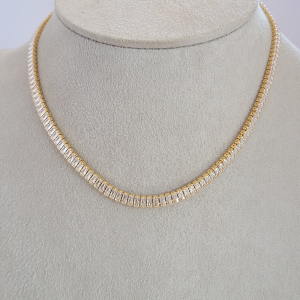 Choker Riviera Zircônia Baguete Folheado A Ouro 30cm + Extensor