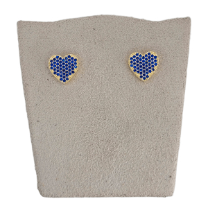 Brinco Coração Cravação Inglesa Cravejado Microzircônia Azul Folheado A Ouro 1cmx1cm diâmetro