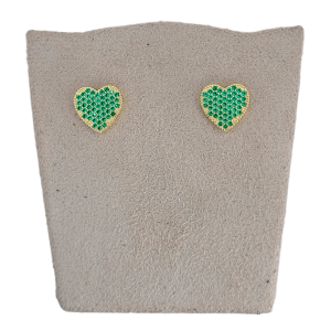 Brinco Coração Cravação Inglesa Cravejado Microzircônia Verde Folheado A Ouro 1cmx1cm diâmetro