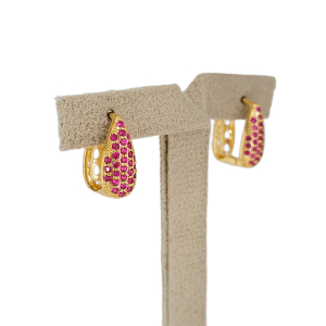 Brinco Argola Gota Click Cravejado Microzircônia Pink Folheado A Ouro 1cmx1cm diâmetro