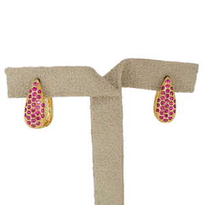 Brinco Argola Gota Click Cravejado Microzircônia Pink Folheado A Ouro 1cmx1cm diâmetro