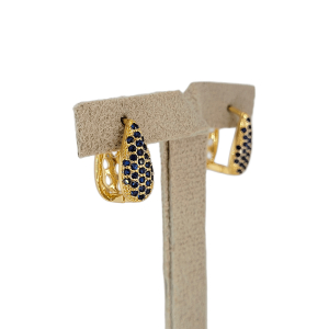 Brinco Argola Gota Click Cravejado Microzircônia Azul Folheado A Ouro 1cmx1cm diâmetro