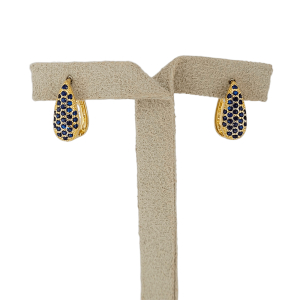 Brinco Argola Gota Click Cravejado Microzircônia Azul Folheado A Ouro 1cmx1cm diâmetro