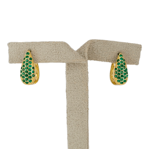 Brinco Argola Gota Click Cravejado Microzircônia Verde Folheado A Ouro 1cmx1cm diâmetro