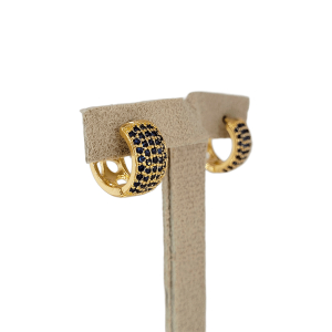 Brinco Argola Larga Click Cravejado Microzircônia Azul Folheado A Ouro 1cmx1cm diâmetro