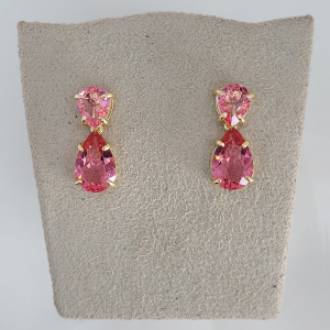 Brinco Gota Rosa Cravação Italiana Folheado A Ouro