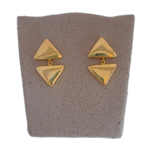 Brinco Triângulo Duplo Liso Folheado A Ouro