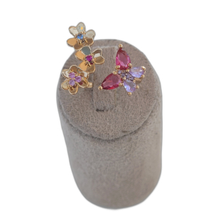 Anel Borboleta Com Flores Cravejado Microzircônia e Navete Colorido Verniz Italiano nº 20