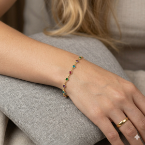 Pulseira Elegance Colorida Folheada A Ouro 16cm + Extensor