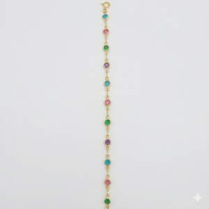 Pulseira Elegance Colorida Folheada A Ouro 16cm + Extensor
