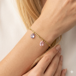 Pulseira 3 Gotas Coloridas Folheada A Ouro