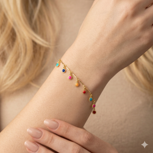 Pulseira Flor Colorida Folheada A Ouro 18cm + Extensor