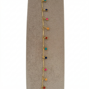 Pulseira Flor Colorida Folheada A Ouro 18cm + Extensor