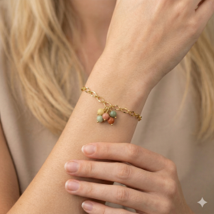 Pulseira Com Penduricalhos Coloridos Folheada A Ouro 17cm + Extensor