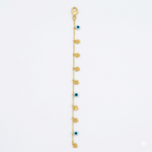 Pulseira Corações Olho Grego Folheada A Ouro 18cm + Extensor P