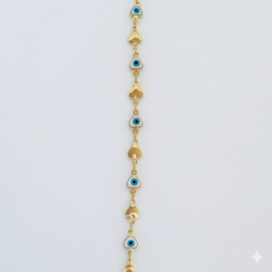 Pulseira Corações Olho Grego Folheada A Ouro 18cm + Extensor M