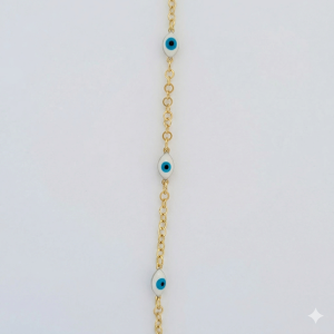 Pulseira Olho Grego Oval Folheada A Ouro 19cm + Extensor