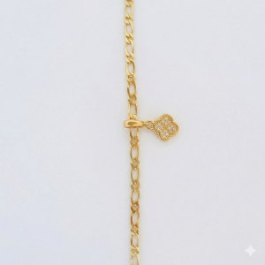 Pulseira Elo 1 Por 1 Com Pingente Inspiração Van Cleef Folheada A Ouro 19cm + Extensor