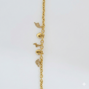 Pulseira Com Penduricalhos Folheada A Ouro 18cm + Extensor
