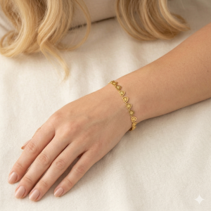 Pulseira Coração Folheada A Ouro 17cm + Extensor