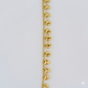 Pulseira Corações Liso Folheada A Ouro 17cm + Extensor G