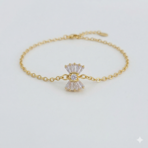 Pulseira Lacinho Cravejado Zircônia Navete Fecho Gravata Folheada A Ouro