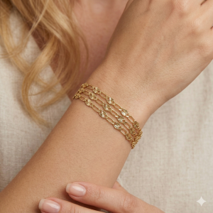 Pulseira Lux 3 Filas Fecho Gravata Folheada A Ouro