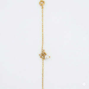 Pulseira Elo Cartier Com Pingente Pérola Fecho Bóia Folheada A Ouro 18cm