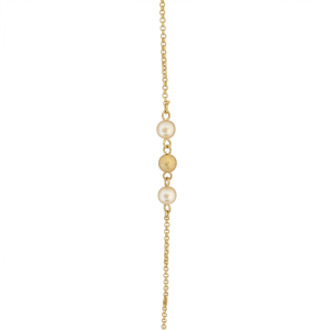 Pulseira 2 Pérolas 1 Bolinha Jateada Folheada A Ouro 14,5cm