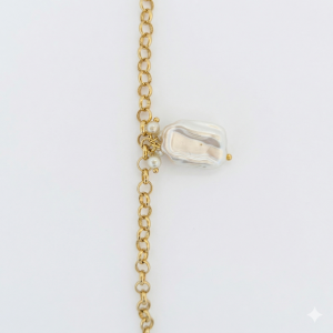 Pulseira Elo Português Com Pingente Pérola Folheada A Ouro 19cm