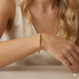 Pulseira Bolinhas Jateadas Folheada A Ouro 17cm + Extensor