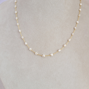 Colar Pérolas Formato Coração Folheado A Ouro 50cm