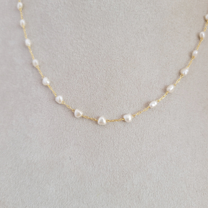 Colar Pérolas Formato Coração Folheado A Ouro 50cm