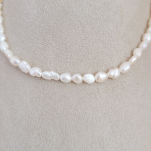 Colar Pérolas e Elo Português Folheado A Ouro 40cm