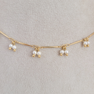 Colar Palito Com Pérolas Folheado A Ouro 40cm + Extensor