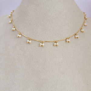 Colar Palito Com Pérolas Folheado A Ouro 40cm + Extensor