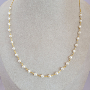 Colar Pérolas e Elo Português Folheado A Ouro 60cm + Extensor