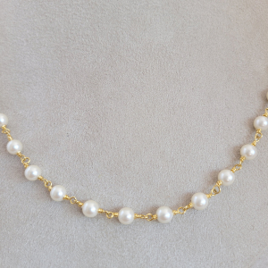 Colar Pérolas e Elo Português Folheado A Ouro 60cm + Extensor