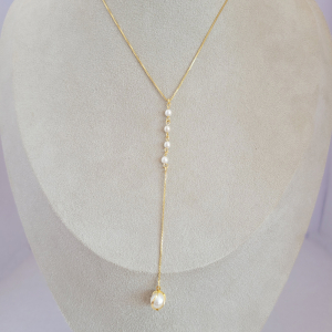 Colar Elo Veneziana Com Pingente Pérolas Folheados A Ouro 50cm + Extensor