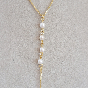 Colar Elo Veneziana Com Pingente Pérolas Folheados A Ouro 50cm + Extensor