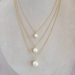 Colar Triplo Elo Bolinha Com Pérolas Folheado A Ouro 50cm + Extensor