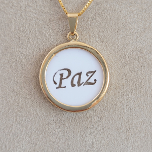 Colar Veneziana Com Pingente Paz Folheado A Ouro 40cm