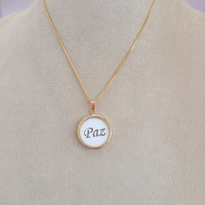 Colar Veneziana Com Pingente Paz Folheado A Ouro 40cm