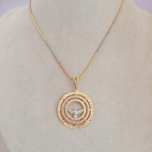 Colar Cordão Baiano Com Pingente Espírito Folheado 3 Ouros 45cm